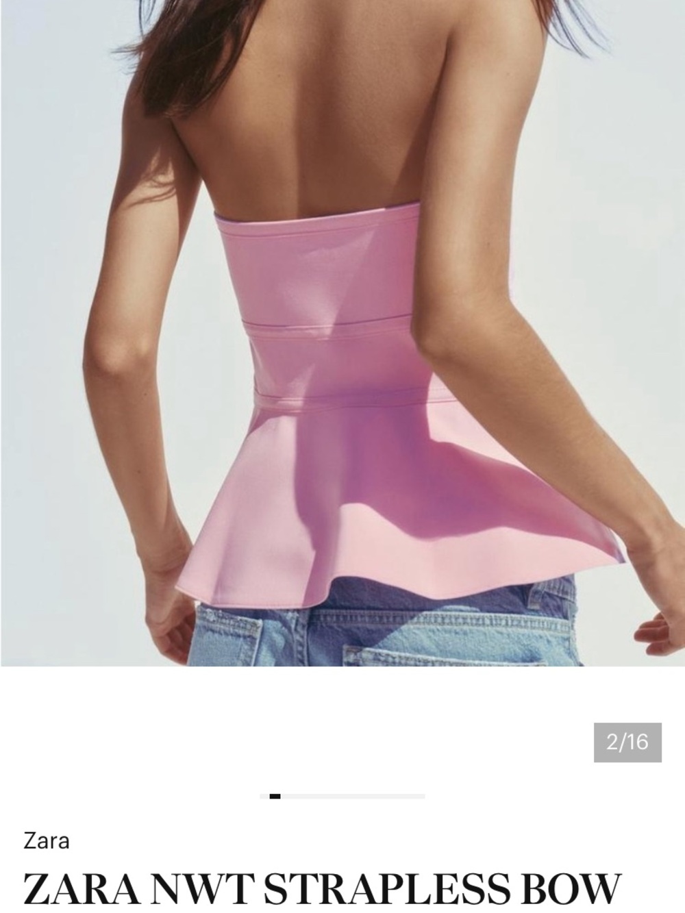 Zara Strapless Peplum Camisole with Front Bows in Pink - Picture 2 of 4